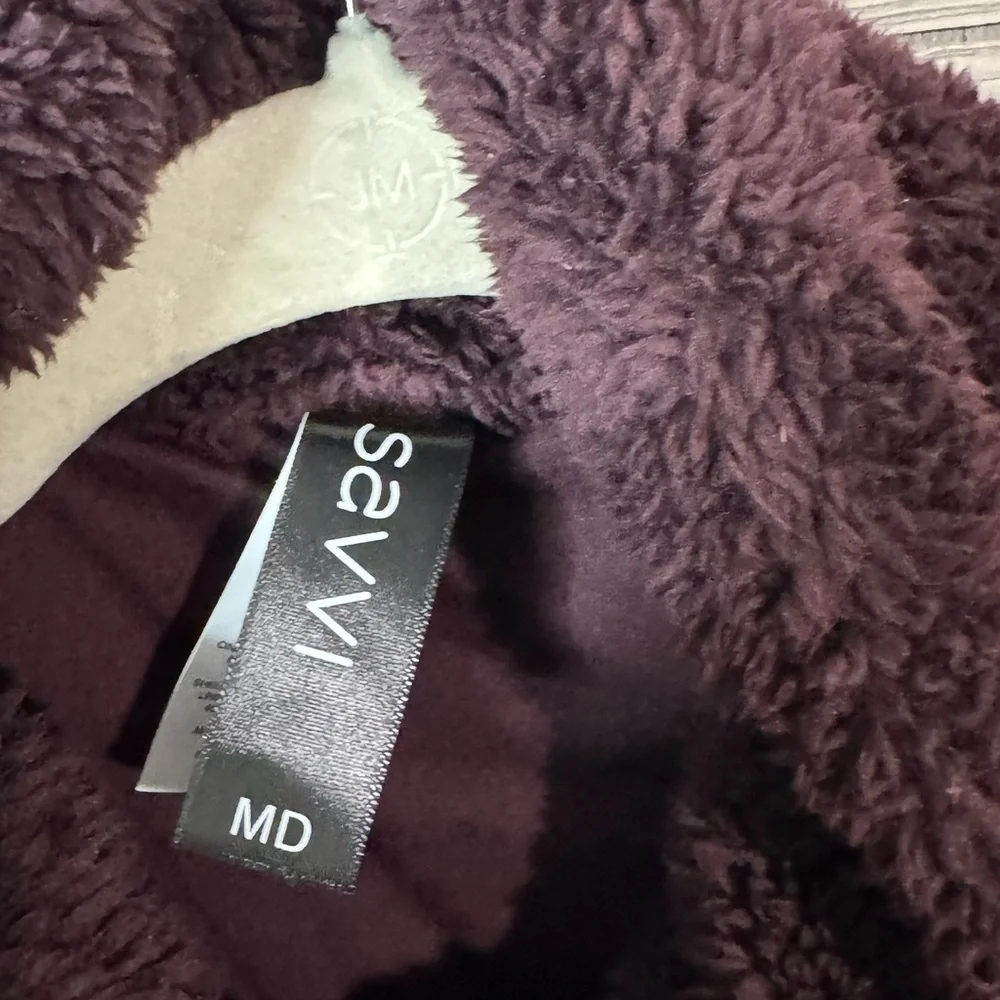 Savvi Amy Sherpa Jacket with Hood, Size Medium, Color Eggplant - Picture 4 of 13
